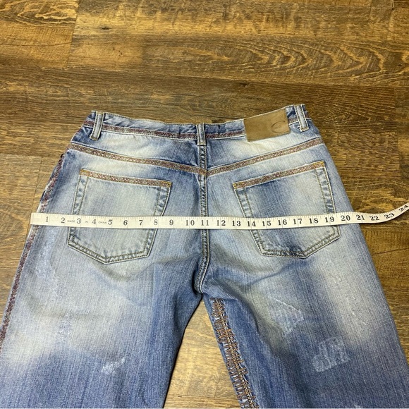 Just Cavalli Embroidered Jeans Straight Leg Contrast Stitch Size 34 Italy 48 - Picture 7 of 16